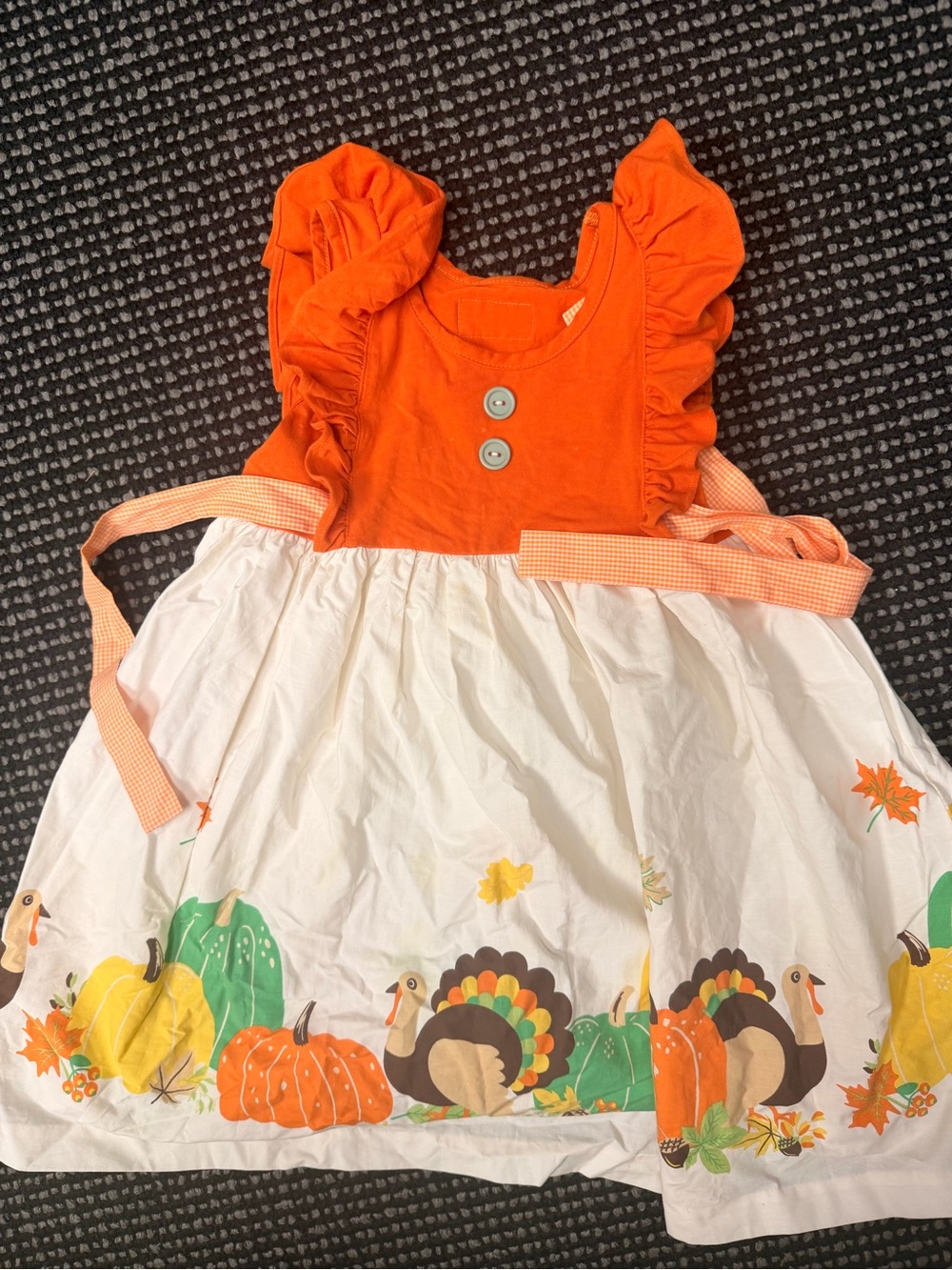 Eleanor Rose Orange and White Turkey Pumpkin Border Print Dress